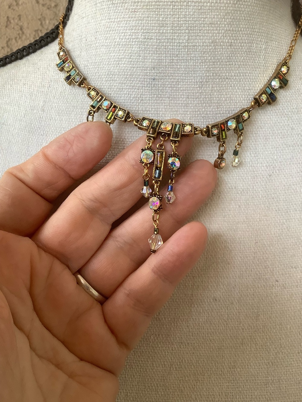 Gold tone Crystal Drop Necklace
